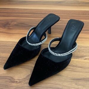 ZARA - Velvet Diamond Heels - Size 7 - Worn Once - Black